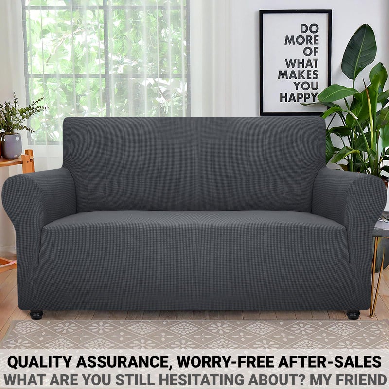ZNSAYOTX Super Stretch Couch Cover Love Seat Sofa Covers for Living Room Dogs Pet Friendly Furniture Protector Spandex Loveseat Slipcovers with Anti Slip Foam Sticks (Dark Grey, Loveseat) - Image 5